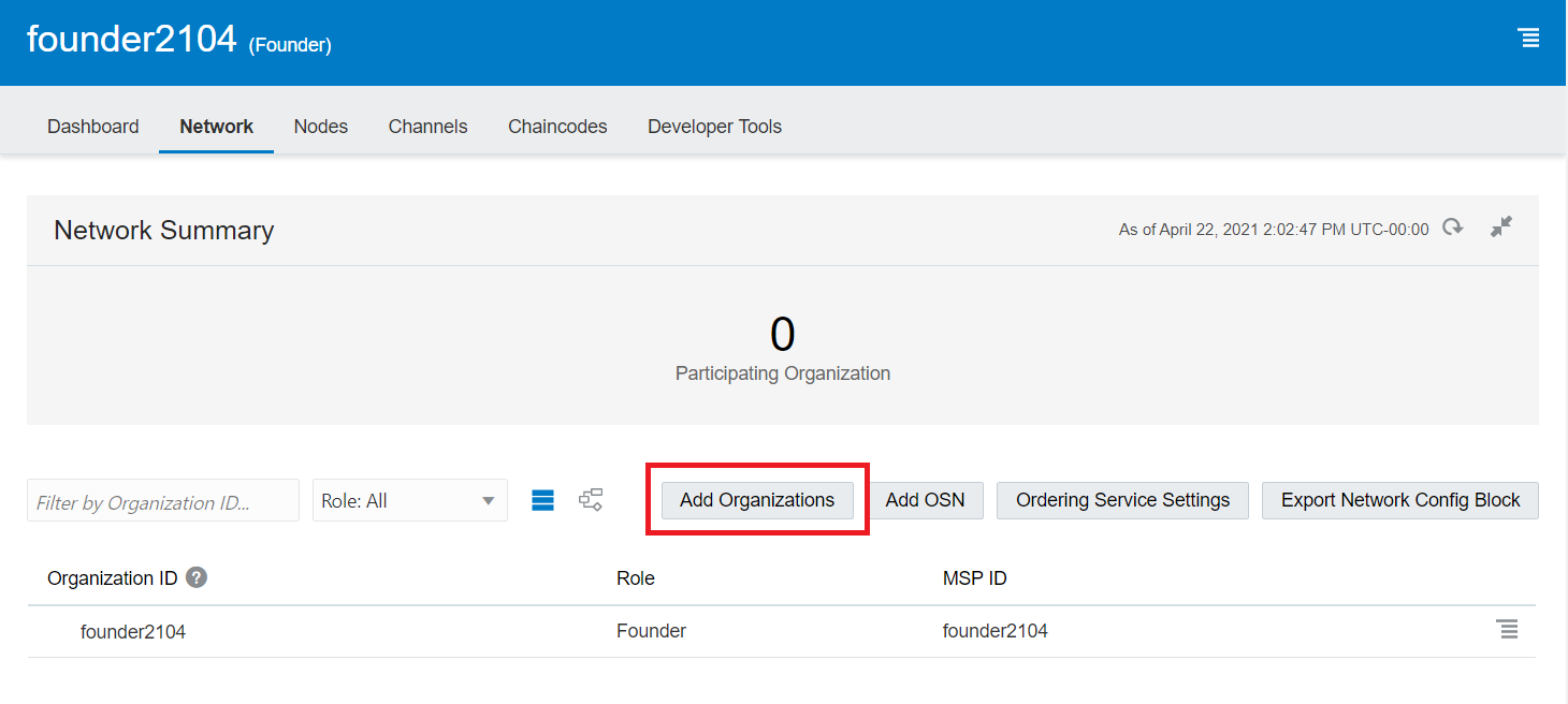 Participant インスタンスをブロックチェーン・ネットワークに参加させる