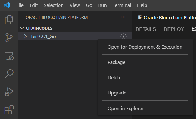 Chaincodeコンテクストメニュー